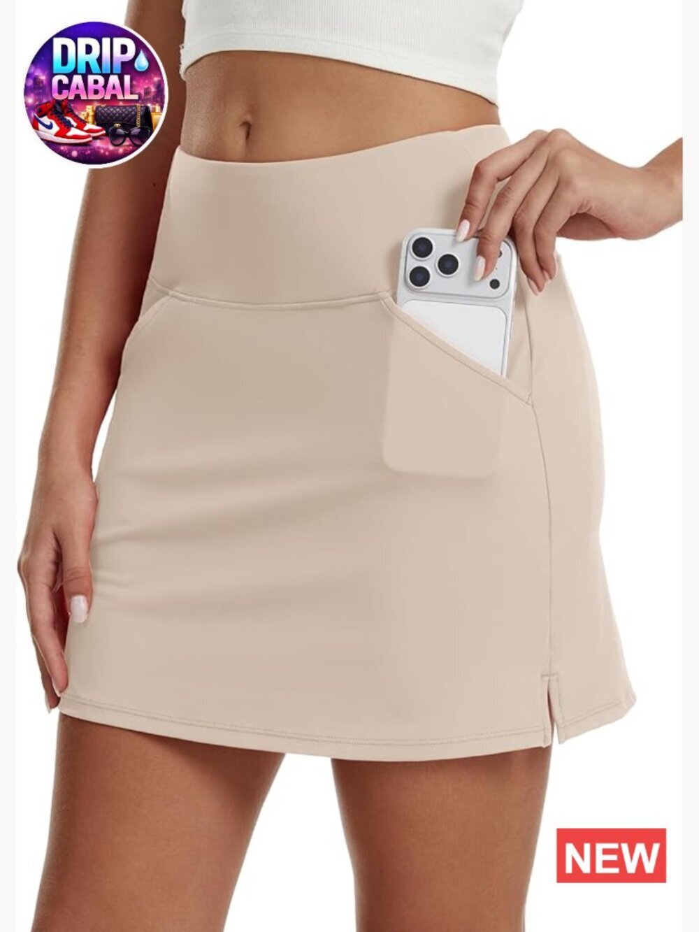 17" High Waisted Skort with 4 Pockets Stretchy Silky Fabric